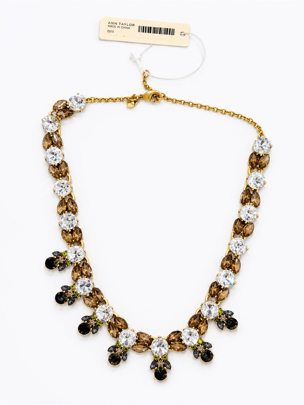 Ann Taylor Gold-Tone Necklace with Brown, Clear, Black & Olive Stones